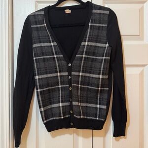 J. Crew Black and Gray Checkered Cardigan